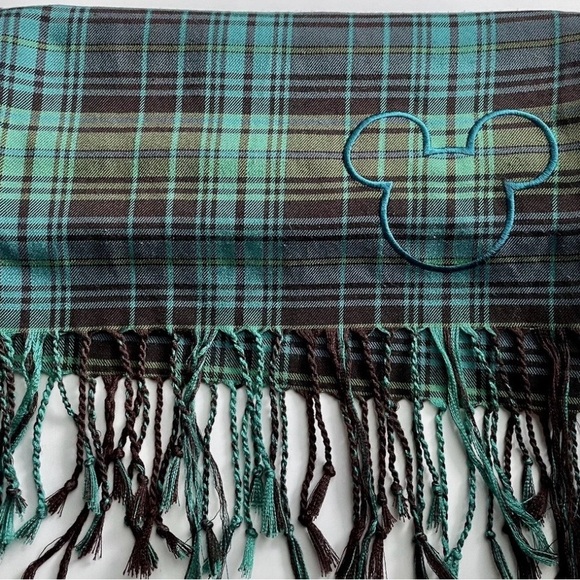 Disney Parks Plaid Embroidered Mickey Mouse Scarf Unisex NWT - Picture 3 of 4